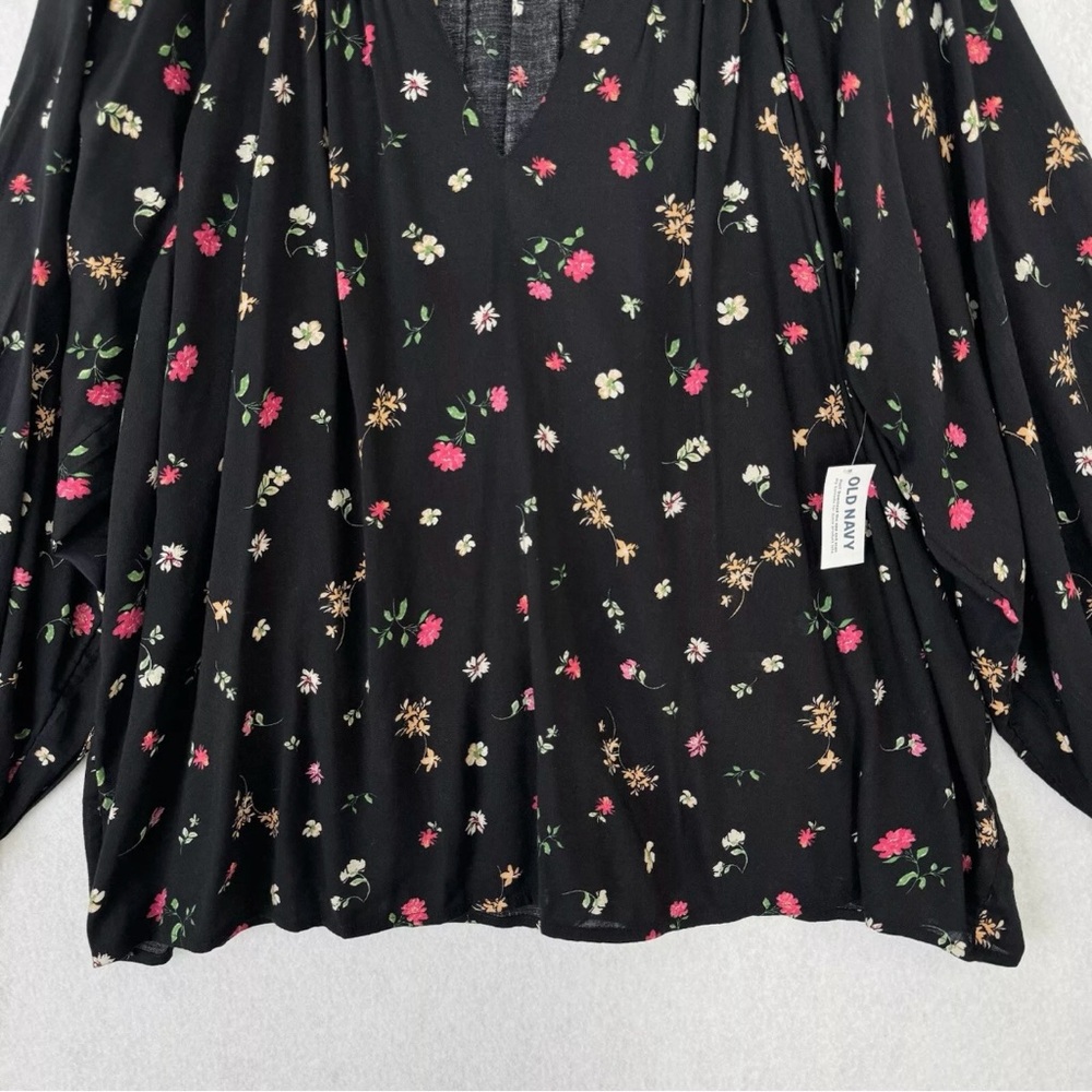 Old Navy Blouse Top Womens XL Black Multicolored Floral Poet Oversized Relax - Picture 3 of 15
